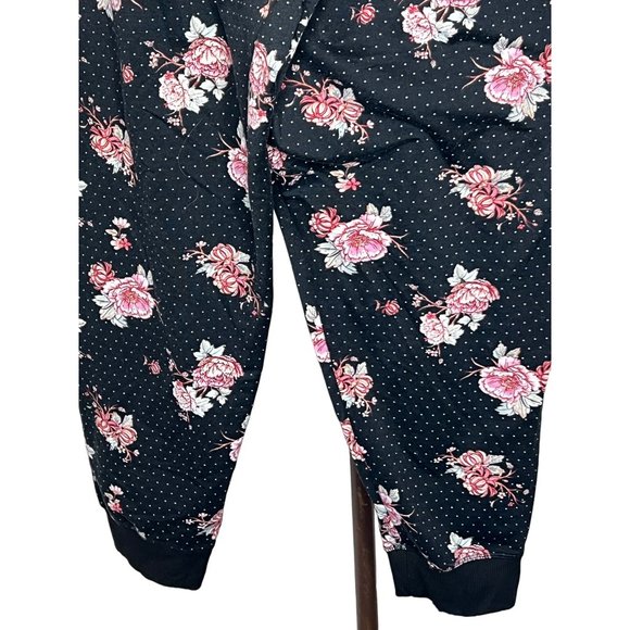 Lula Roe pull on sweatpants leggings size 2XL black pink floral and drawstring w - Picture 7 of 12